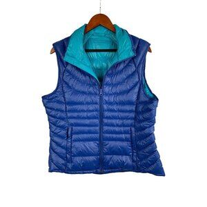 Bernardo Packable Womens Down Puffer Vest Blue Teal Reversible Nylon Lightweight
